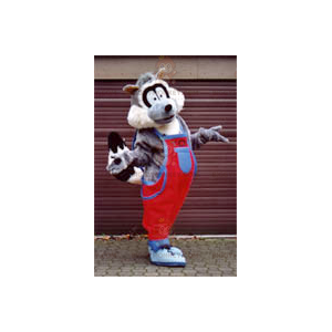 Costume de mascotte BIGGYMONKEY™ de raton laveur en salopette -