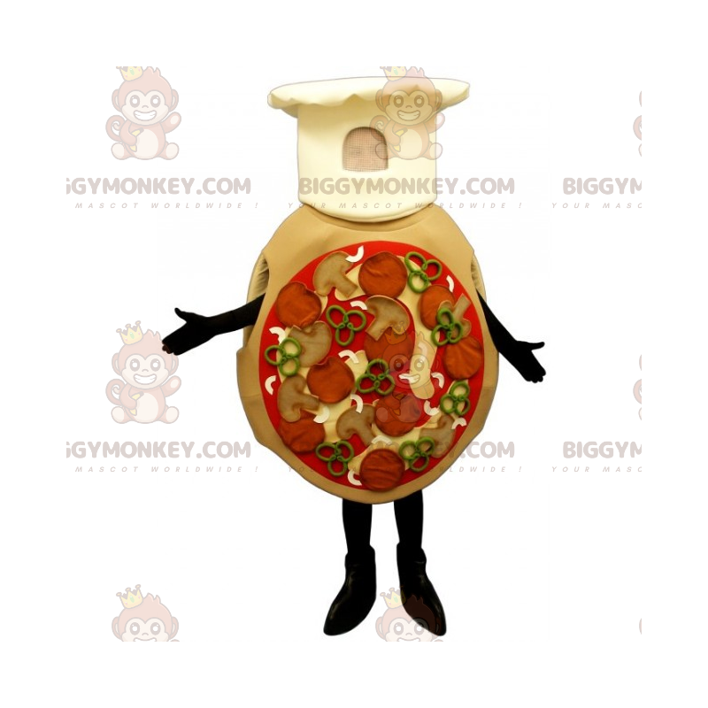 BIGGYMONKEY™ All-dressed pizzamascottekostuum met koksmuts -