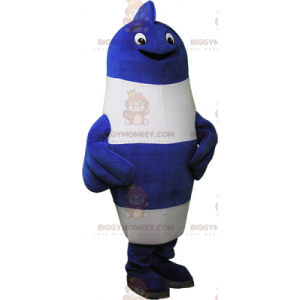 Traje de mascote de peixe azul e branco BIGGYMONKEY™ –