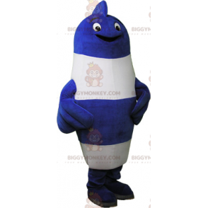 Traje de mascote de peixe azul e branco BIGGYMONKEY™ –