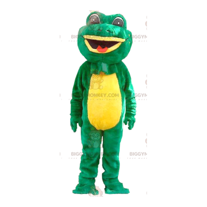 Traje de mascote de sapo verde e amarelo BIGGYMONKEY™ –