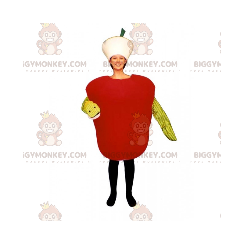 BIGGYMONKEY™ maskotkostume Rødt æble med maddike -