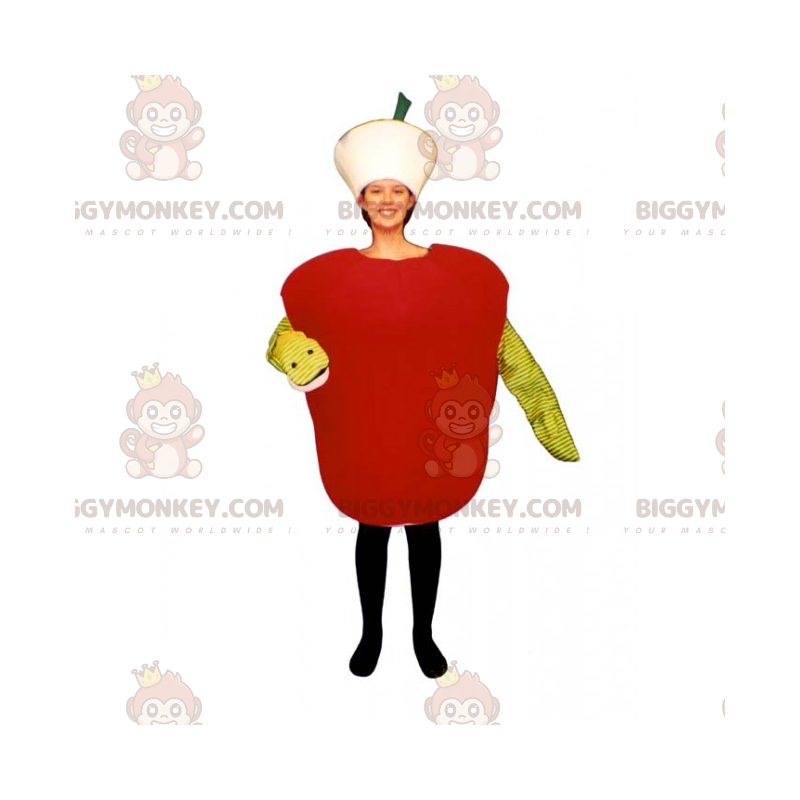 Disfraz de mascota BIGGYMONKEY™ Manzana roja con gusano -