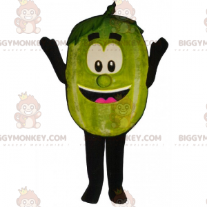 Grönt äpple BIGGYMONKEY™ maskotdräkt med leende ansikte -