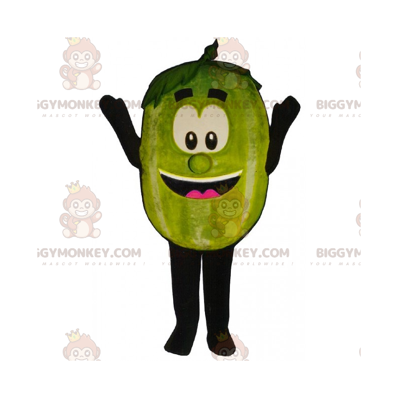 Στολή μασκότ BIGGYMONKEY™ πράσινου μήλου με χαμογελαστό πρόσωπο