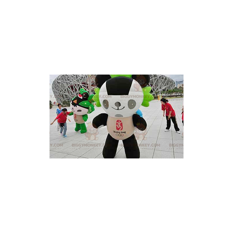 Black White Green Panda BIGGYMONKEY™ Mascot Costume -