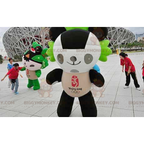Sort Hvid Grøn Panda BIGGYMONKEY™ maskotkostume -