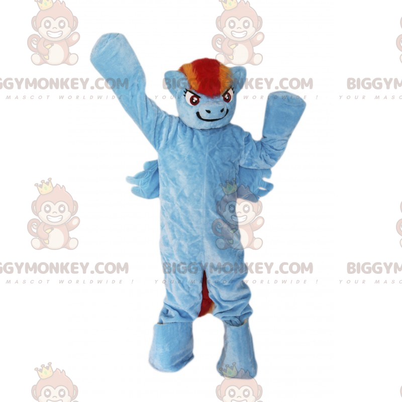 Blauwe pony BIGGYMONKEY™ mascottekostuum met tweekleurige manen