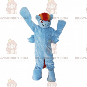 Traje de mascote de pônei azul BIGGYMONKEY™ com juba de dois