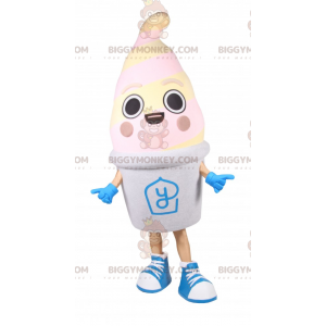 Costume della mascotte della pentola del gelato alla vaniglia