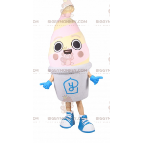 Costume de mascotte BIGGYMONKEY™ de pot de glace vanille -