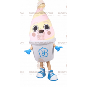 Costume della mascotte della pentola del gelato alla vaniglia