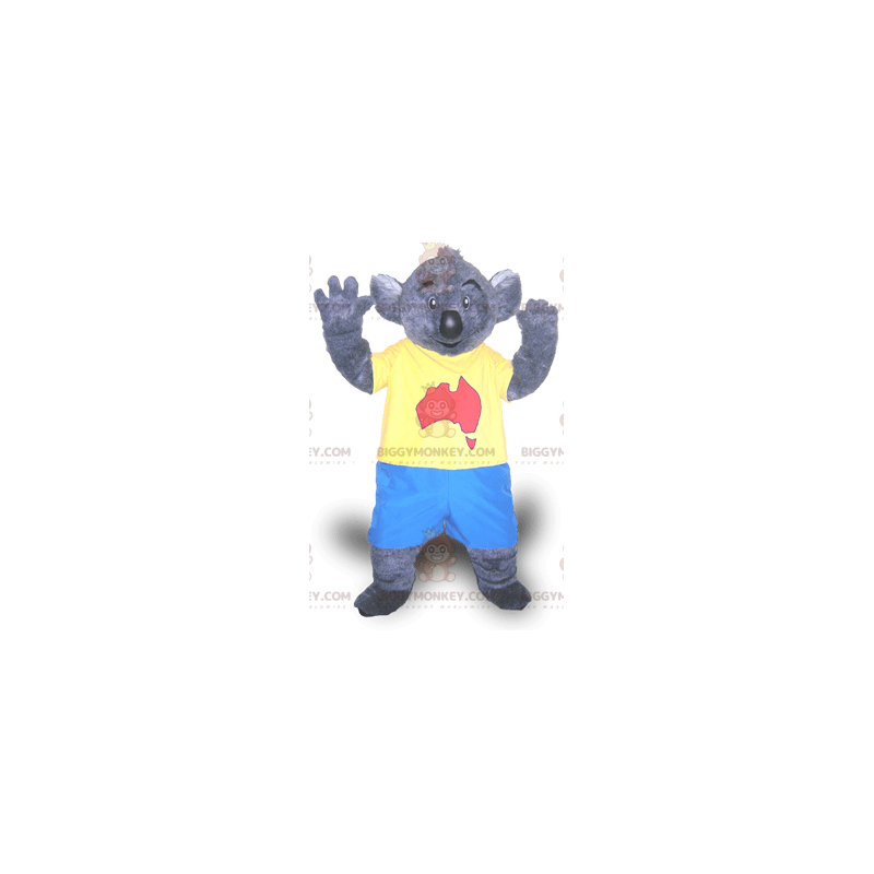 BIGGYMONKEY™-mascottekostuum van grijze koala in blauwe en gele