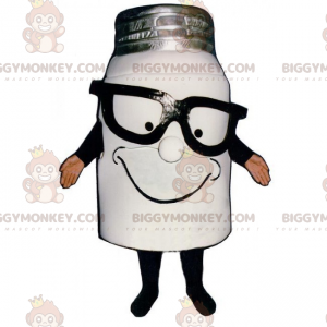 Costume de mascotte BIGGYMONKEY™ de pot de lait avec lunettes