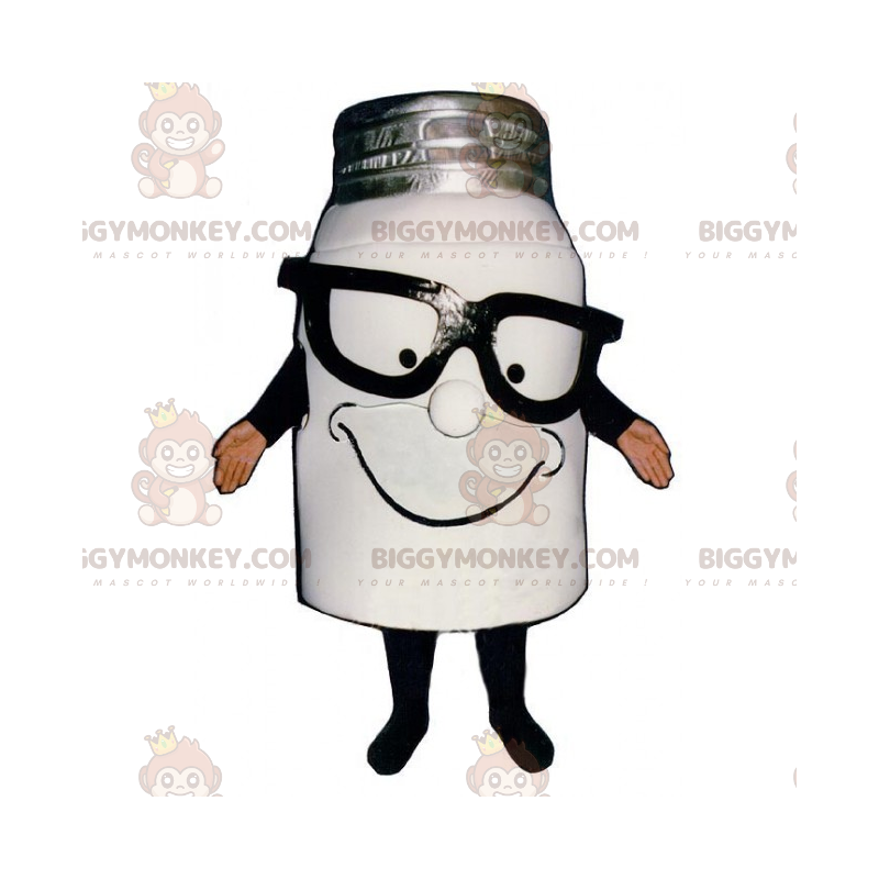 Costume de mascotte BIGGYMONKEY™ de pot de lait avec lunettes