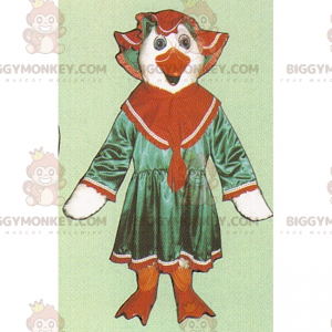 Costume de mascotte BIGGYMONKEY™ de poule blanche en robe et