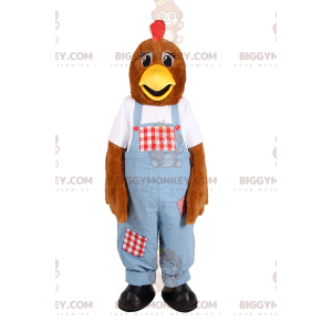 Costume de mascotte BIGGYMONKEY™ de poule en salopette -