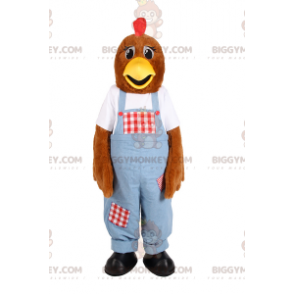 Costume de mascotte BIGGYMONKEY™ de poule en salopette -