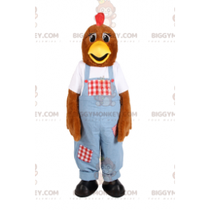 Kip in overall BIGGYMONKEY™ mascottekostuum - Biggymonkey.com