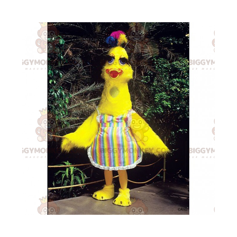 BIGGYMONKEY™ Κίτρινη Κότα με Πολύχρωμη Ποδιά Μασκότ στολή -