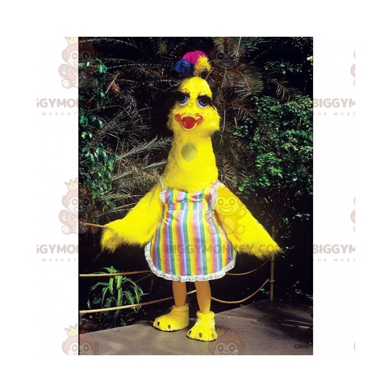 Costume de mascotte BIGGYMONKEY™ de poule jaune au tablier