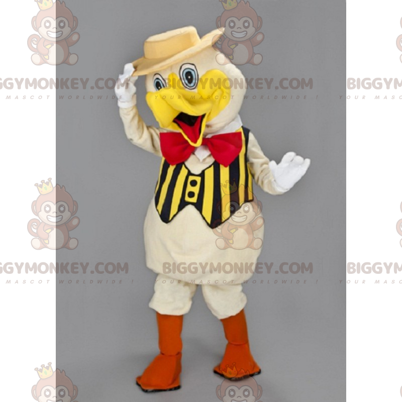 Disfraz de mascota Chick BIGGYMONKEY™ con sombrero y pajarita -