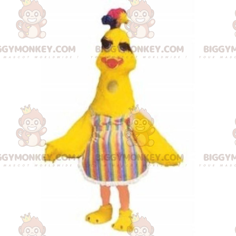 Chick BIGGYMONKEY™ maskottiasu raidallisella mekolla -