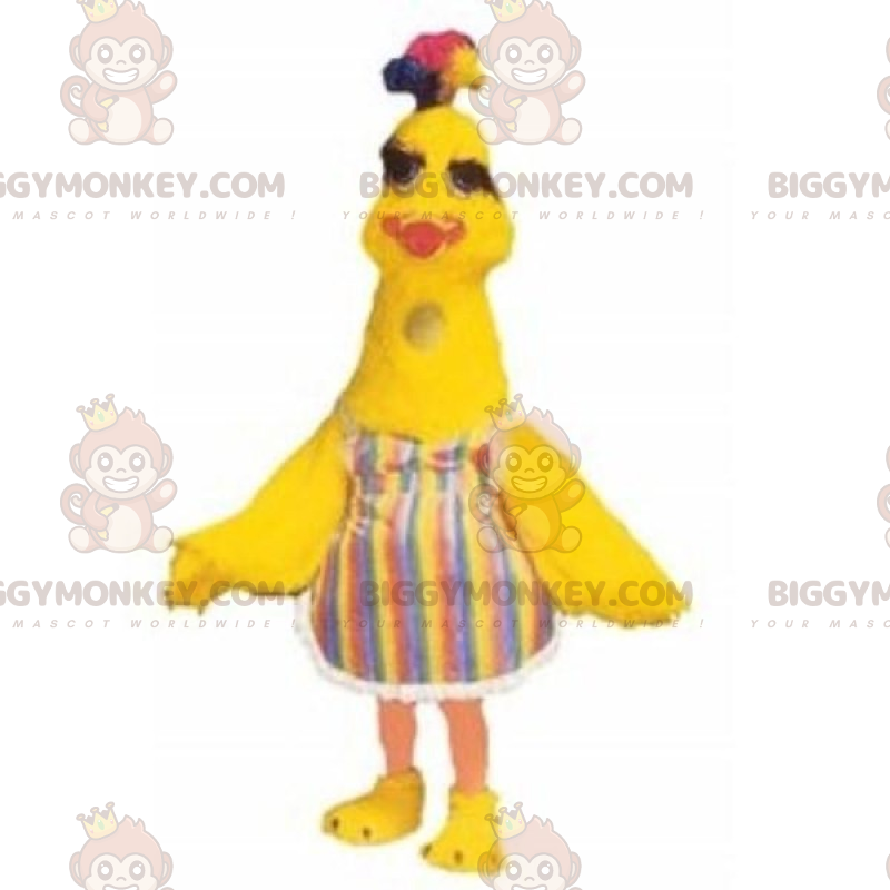 Traje de mascote Chick BIGGYMONKEY™ com vestido listrado –