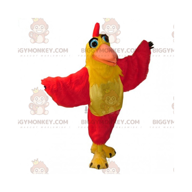 Costume de mascotte BIGGYMONKEY™ de poussin jaune et rouge -