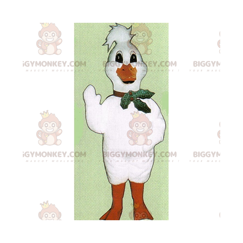 Costume de mascotte BIGGYMONKEY™ de poussin blanc avec houx -