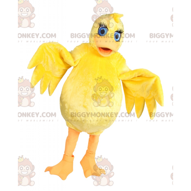 Costume de mascotte BIGGYMONKEY™ de poussin jaune aux yeux