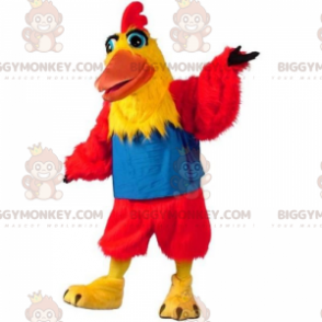 Costume de mascotte BIGGYMONKEY™ de poussin rouge et col jaune