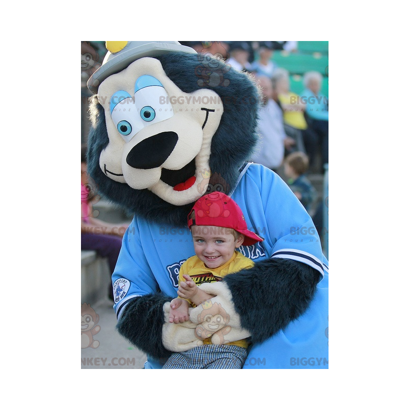 BIGGYMONKEY™ Mascot Costume All Hairy Black Bear with Blue Eyes