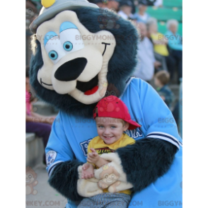 BIGGYMONKEY™ Mascot Costume All Hairy Black Bear with Blue Eyes