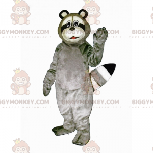 BIGGYMONKEY™ grijze wasbeer mascottekostuum met ronde kop -