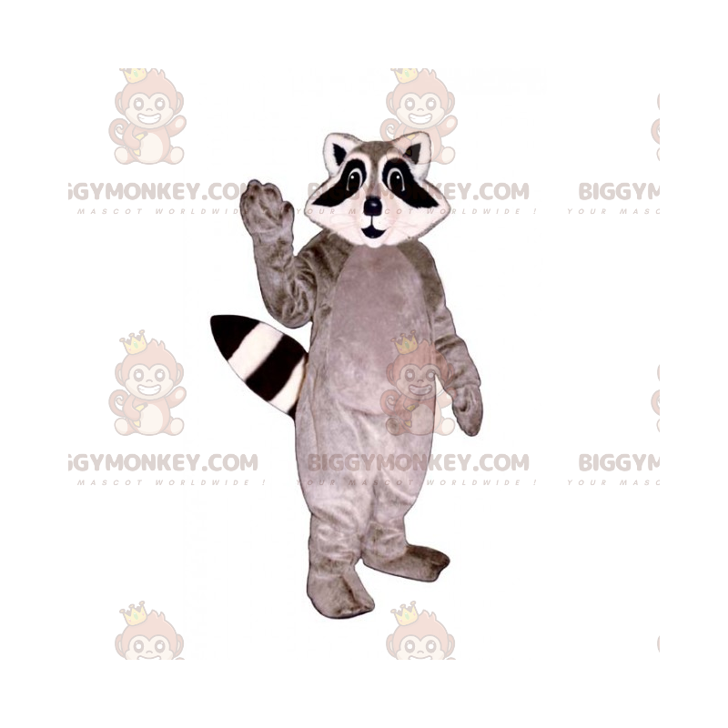 Traje de mascote de guaxinim cinza e branco BIGGYMONKEY™ –