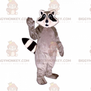 Traje de mascote de guaxinim cinza e branco BIGGYMONKEY™ –