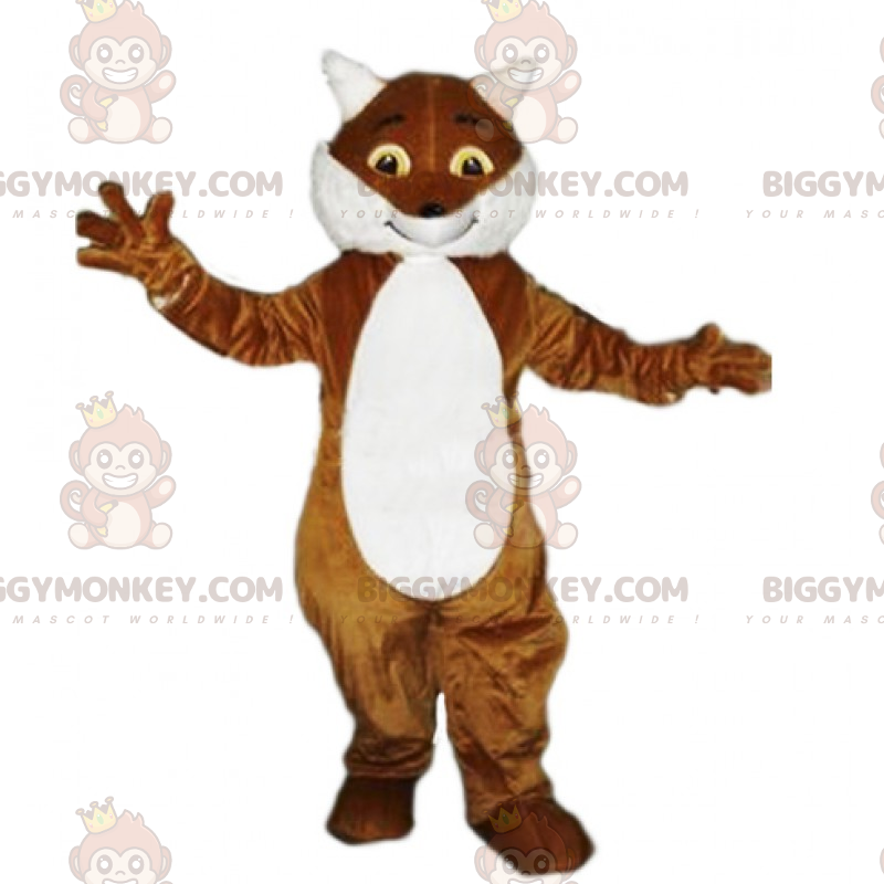 Costume mascotte BIGGYMONKEY™ volpe bianca e marrone sorridente