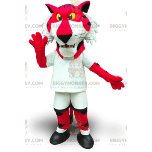 BIGGYMONKEY™ Mascot Costume Red and White Tiger with Yellow