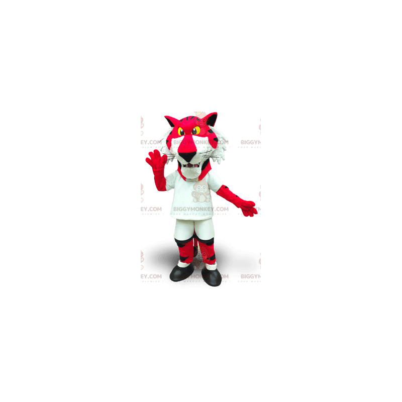 BIGGYMONKEY™ Mascot Costume Red and White Tiger with Yellow