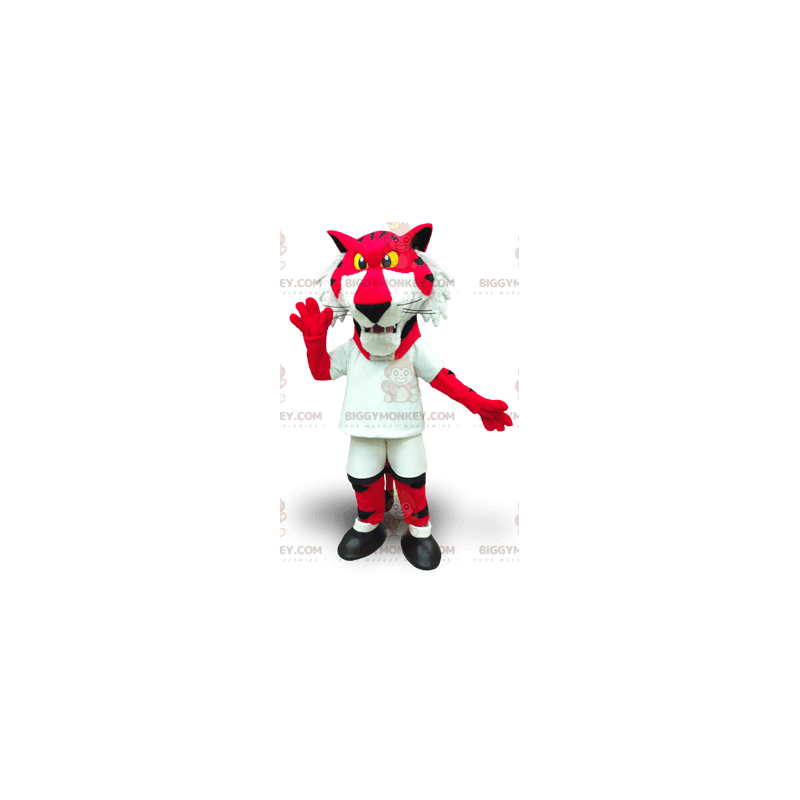 BIGGYMONKEY™ mascottekostuum rode en witte tijger met gele ogen