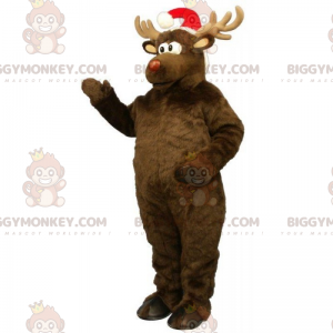 Reindeer BIGGYMONKEY™ Mascot Costume with Santa Hat –