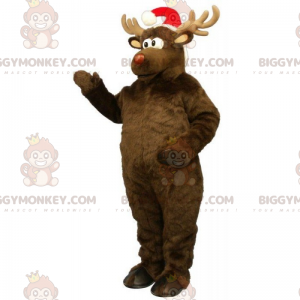 Rentier BIGGYMONKEY™ Maskottchenkostüm mit Weihnachtsmütze -