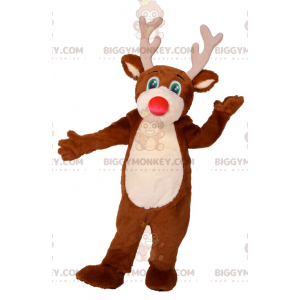 BIGGYMONKEY™ Reindeer Mascot Costume with Red Nose and Green
