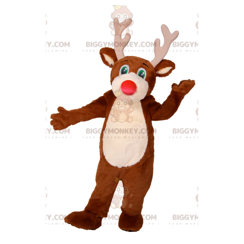 BIGGYMONKEY™ Reindeer Mascot Costume with Red Nose and Green