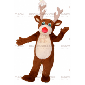 BIGGYMONKEY™ Costume da mascotte renna con naso rosso e occhi