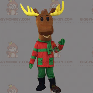 BIGGYMONKEY™ julrenmaskotdräkt i grön och röd outfit -