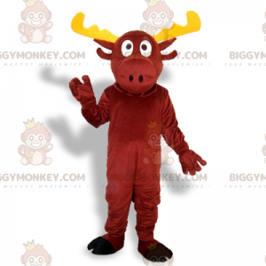 BIGGYMONKEY™ Maskotdräkt Röd ren med gula horn - BiggyMonkey