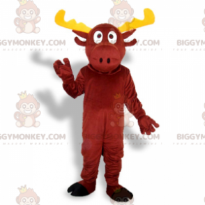 BIGGYMONKEY™ Maskottchenkostüm Rotes Rentier mit gelbem Geweih