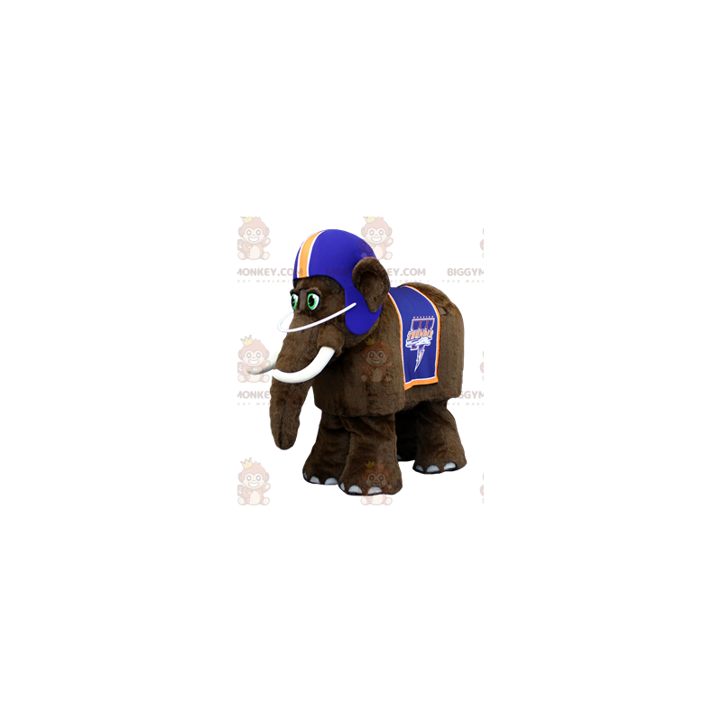 Brown Mammoth BIGGYMONKEY™ Mascot Costume with Blue Helmet -